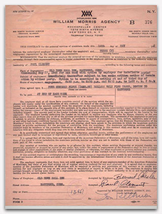 Contract for the Old Town Hall Inn through William Morris Agency William Morris Agency contract Paul Clement Trio