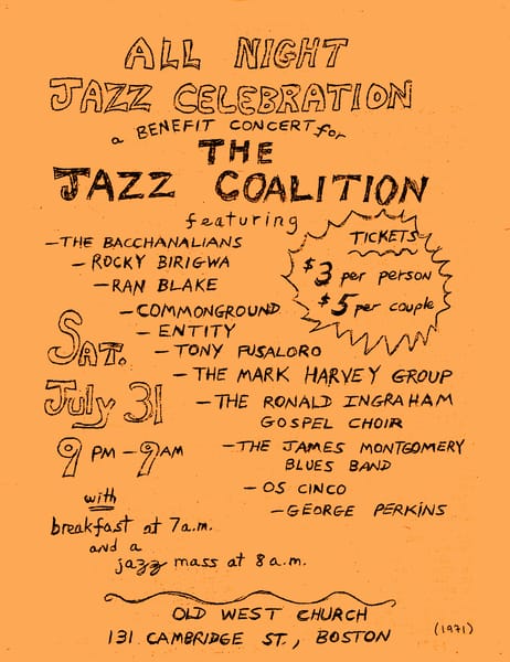 Concert poster for All Night Jazz, Boston, 1971