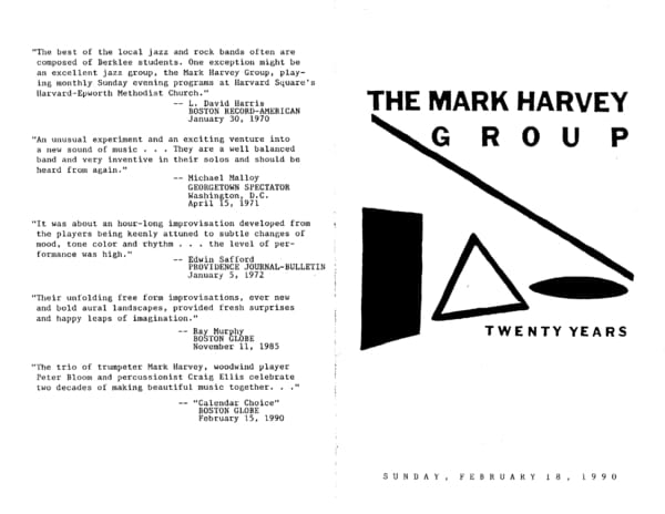 Program cover for the Mark Harvey Group 20th Anniversary Concert, 1990