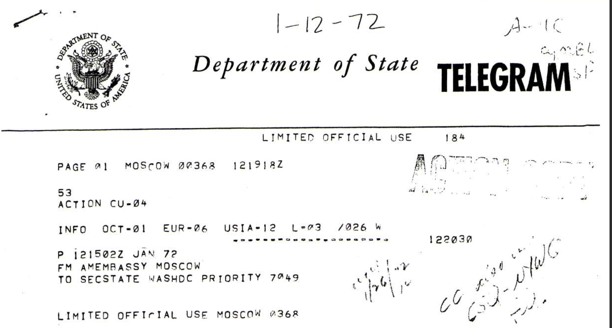 Department of State telegram Tom Bellino Thad Jones Mel Lewis Orchestra Moscow Russia