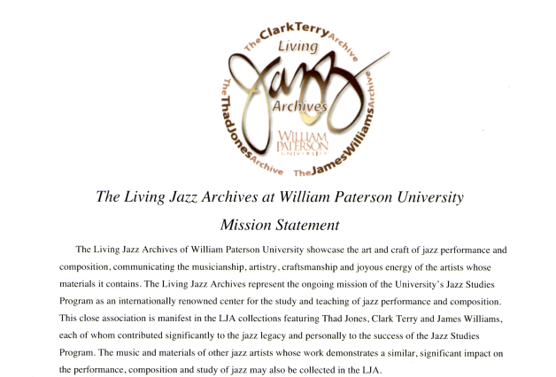 Living Jazz Archives at William Paterson University Tom Bellino Clark Terry Thad Jones James Williams