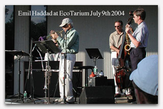Left to right Emil Haddad Bob Simonelli Bass Jim Odgren Sax Jazz at Sunset 2004 Worcester Ecotarium