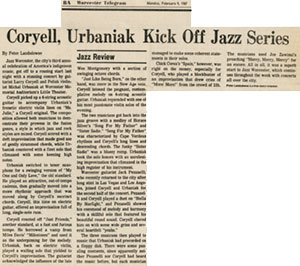 Coryell, Urbaniak Kick Off Jazz Series Worcester Telegram February 1987