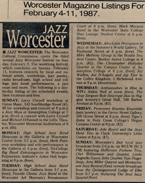 Events Listing Worcester Magazine February 1987