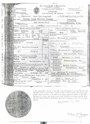 Mamie Moffitt death certificate