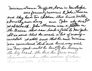 Hand written history by Natalie Thomas (Mamie's Daughter)