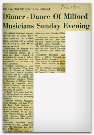 Dinner - Dance of Milford Musicians Sunday Evening February 1961