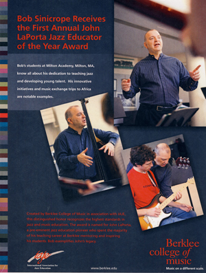 Bob Sinicrope Receives the First Annual John LaPorta Jazz Educator of the Year Award