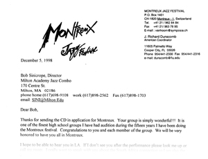 Letter from the Montreux Jazz Festival