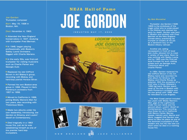 Joe Gordon New England Jazz Hall of Fame Inductee