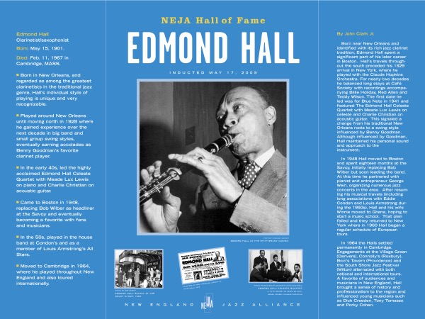 Edmond Hall New England Jazz Hall of Fame Inductee