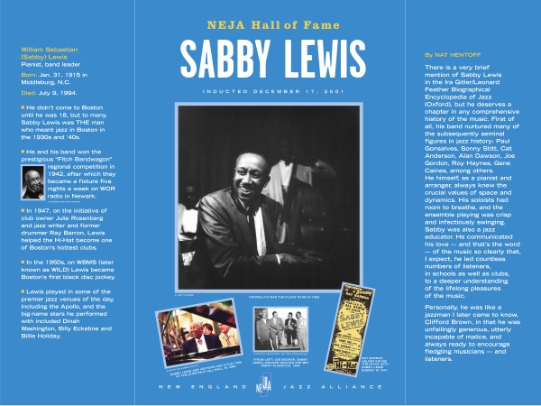 Sabby Lewis New England Jazz Hall of Fame Inductee