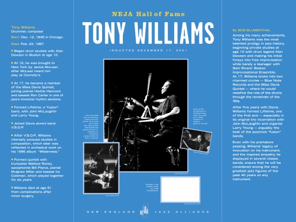 Tony Williams New England Jazz Hall of Fame Inductee